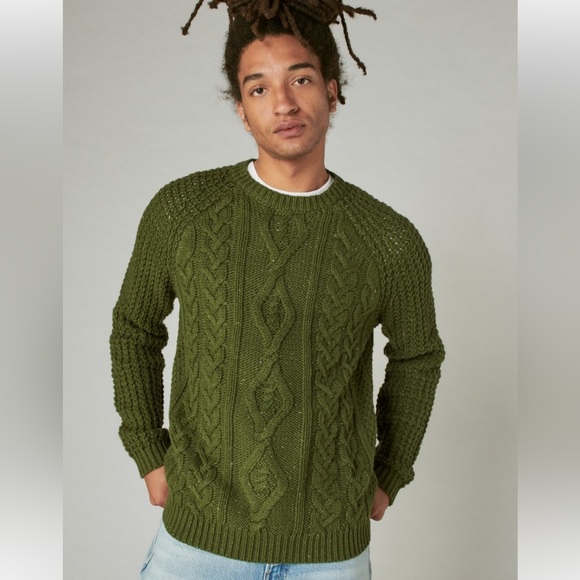 Lucky Brand Other - Lucky Brand L Green Tweed Crew Neck Cable Knit Pullover Sweater